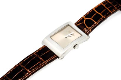 BOUCHERON BOUCHERON. Montre Reflet en acier bracelet en crocodile marron.