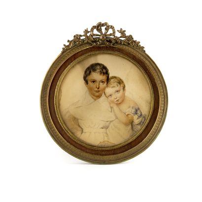 null ECOLE FRANCAISE DU XIXe
Miniature
Portrait de deux enfants
Aquarelle
Trace d'humidité,...