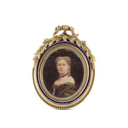 null ECOLE FRANCAISE DU XIXe
Miniature ovale
Portrait de femme sous Napoléon III...