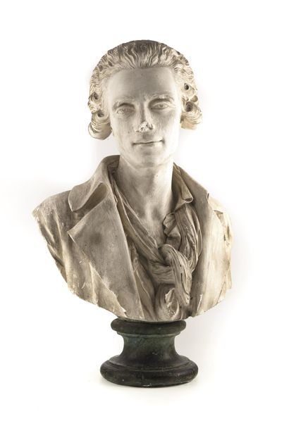 null Plâtre original du buste de Jean Benoît Suvée (1743-1807), le piédouche en plâtre...