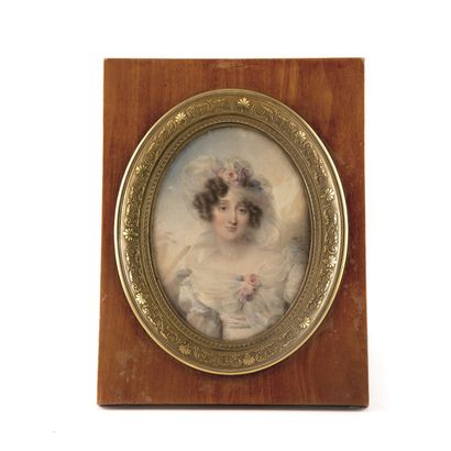 null I. ISABEY 
Miniature ovale
Portrait de la Comtesse de Taleyran dans un cadre...