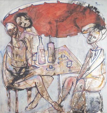 Alexander PUTOV Alexander PUTOV (1940-2008) un couple en terasse Huile sur toile...
