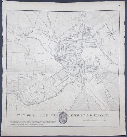Carte ancienne Lot de 4 cartes : a) Plan d' Alençon dessiné par Godard, libraire...
