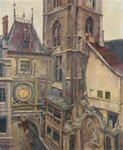 LENOIR LENOIR Le Gros-Horloge à Rouen Signé en bas à droite et daté 1944 73 x 61...