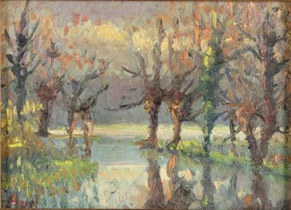 Jacques HUIET Jacques HUET (1937) une rivière en campagne huile sur toile 16 x 22...