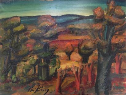 Franz PRIKING Franz PRIKING (1929-1979) Paysage de midi Huile sur toile 46 x 60 ...