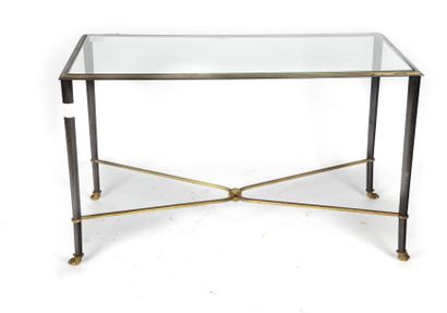 null Table basse en fer forgé noir pieds dorés plateau en verre
85 x 45 x 50 cm