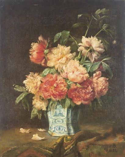 ECOLE FRANÇAISE DU XIXe ECOLE FRANCAISE DU XIXe Nature morte aux fleurs Huile sur...