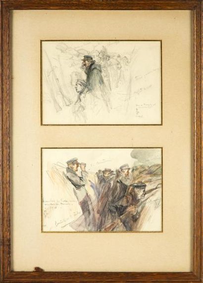 Charles FOUQUERAY Charles FOUQUERAY tranchées en 1915 Crayon et aquarelle sur papier...