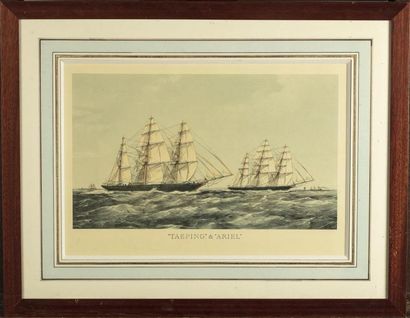 GRAVURE MARINE Lot de 4 jolies reproductions de gravures de marine bien encadrées...