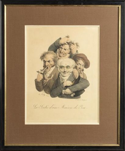 L.BOILLY L. BOILLY Lithographie contre signée et datée 1825 A la sortie d'une maison...