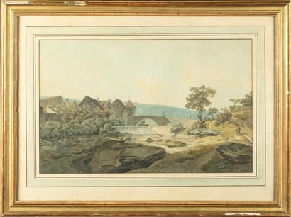 Gustav VON WOCHER Gustav VON WOCHER (1779-1858) Paysage de campagne Aquarelle signée...
