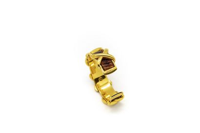 HERMES HERMES - Paris Bracelet rigide manchette cuir marron et métal doré