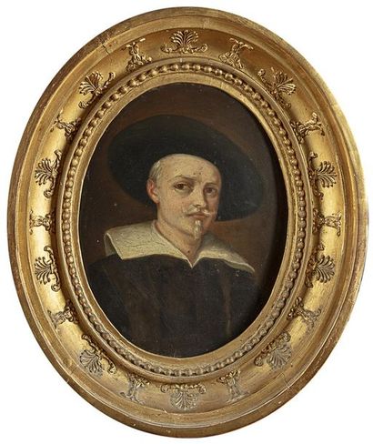 Ecole française du XVIIè ECOLE FRANCAISE DU XVIIe Portrait d'homme au col et chapeau...
