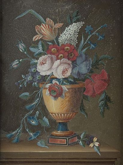 Paul LELONG Paul LELONG (1779-1814) Paire de gouaches de bouquets de fleurs 20 x...