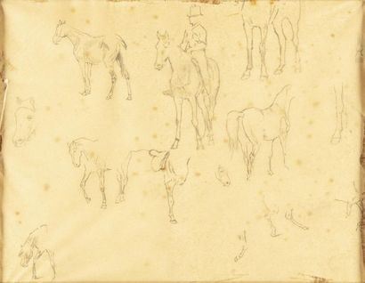 Edgar DEGAS (1855-1917) Edgar DEGAS (1855-1917) Etude chevaux Crayon sur papier calque...