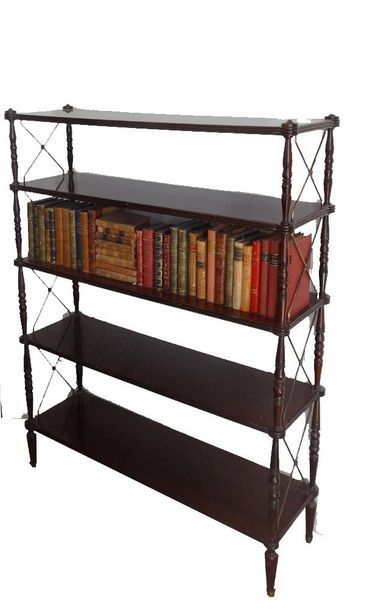 BIBLIOTHEQUE ETAGERE BIBLIOTHEQUE - ETAGERE à cinq plateaux de bois verni réunis...