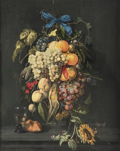 ECOLE FRANÇAISE DU XIXe ECOLE FRANCAISE DU XIXe Nature morte aux fruits et aux fleurs...