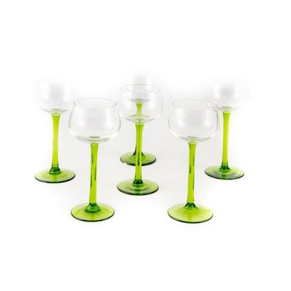 VERRES A VIN D'ALSACE 6 verres ballon à vin blanc d'Alsace en cristal, pied vert...