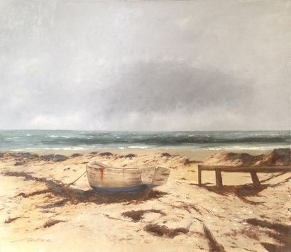 Pierre GAUTIEZ Pierre GAUTIEZ (1922-2006) Barque sur la dune Huile sur toile 54 x...