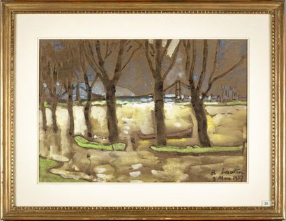 RENE SAUTIN René SAUTIN (1881-1968) Inondation au Petit Andely Gouache sur papier...