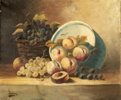 ECOLE FRANCAISE ECOLE FRANCAISE Nature morte aux fruits Huile sur toile Porte la...