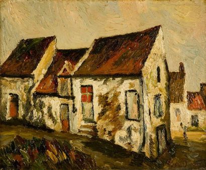 Pierre DUMONT Pierre DUMONT (1884-1936) Les Maisons aux toits rouges Huile sur toile...