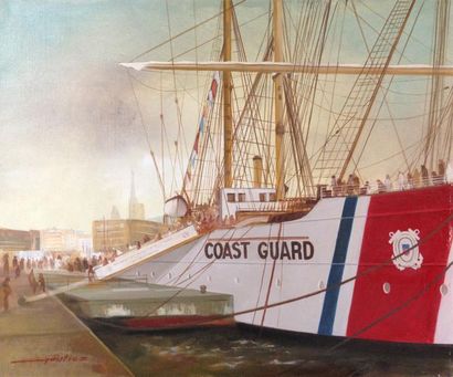 Pierre GAUTIEZ Pierre GAUTIEZ (1922-2006) "Eagle" Coast Guard Armada Huile sur toile...