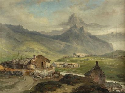 null Attribué à Frédérique MIALHE (1810-1868)
Paysage de montagne 
Huile sur toile
30...