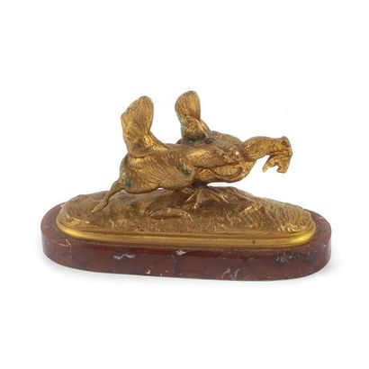 null Emmanuel FREMIET (1824-1910)
Les poules
Bronze à patine dorée, socle en marbre.
L....