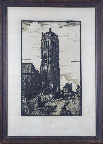 Jean FERRIEU (1900-1987) Le clocher de Rodez...