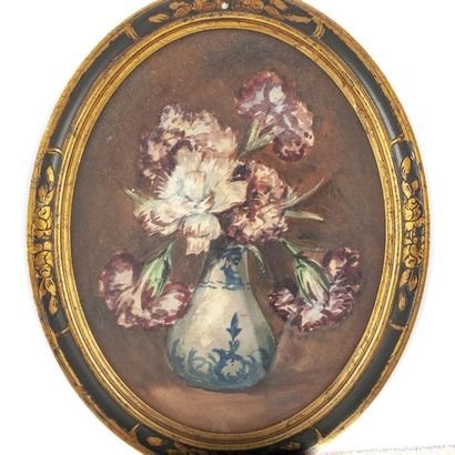 null ECOLE FRANCAISE du XIXe
Bouquet de fleurs
Paire d'aquarelles sur papier, 
H....