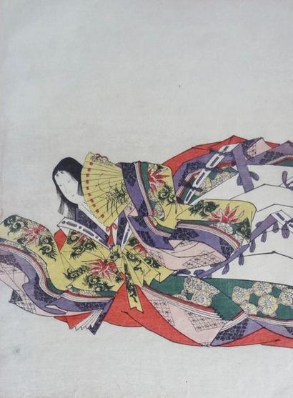 null ANONYME - Japon 
Femme à l'éventail
Estampe en couleur sur papier (en feuille)
23...