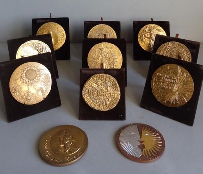 null MONNAIE de PARIS
Collection de 13 médailles de voeux en bronze Florentin doré...