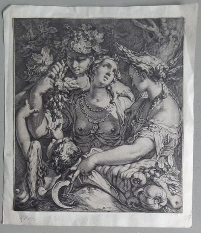 null D'après Hendrick GOLTZIUS 
Vénus entourée de Bacchus et Cerès
Estampe sur papier...