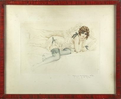 null Maurice MILLIER (1871-1946)

Jeune femme alanguie

Gravure en couleur contresignée...