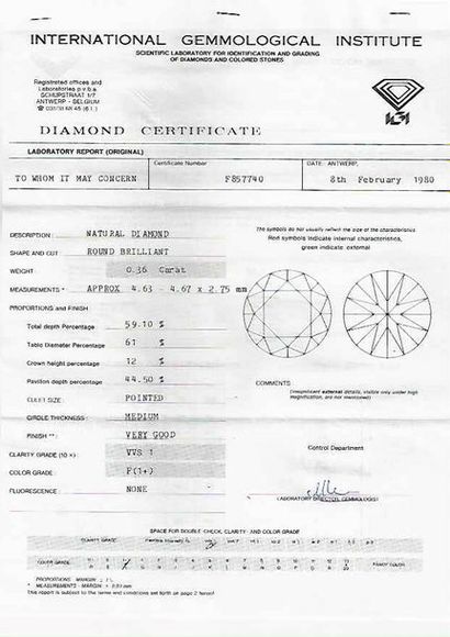 null Diamant sous blister scellé pesant 0,36 carat - VVS1- F
