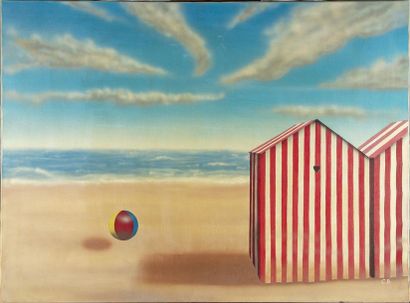 null Cyril BOURDOIS - XXe
Ballon et cabines de plage
Huile sur toile
60 x 80 cm