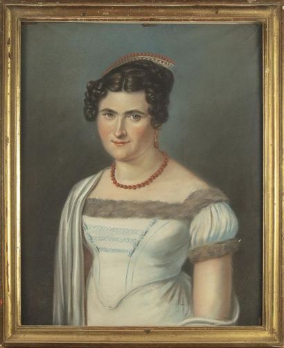 null ECOLE FRANCAISE du XIXe siècle
Portrait de femme au diadème de corail
Pastel
55...