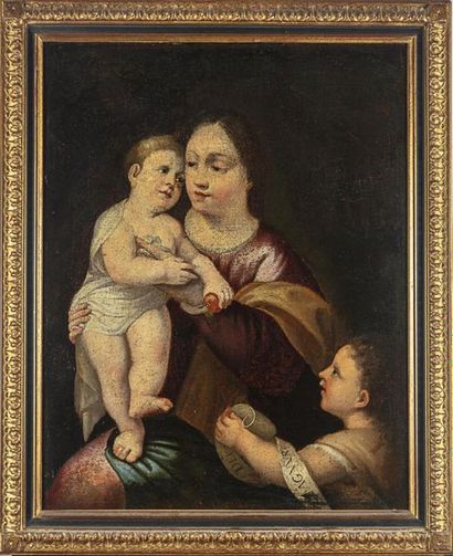 null École FRANCAISE du début du XVIIIe
La Vierge, l'Enfant Jesus et Saint Jean Baptiste...
