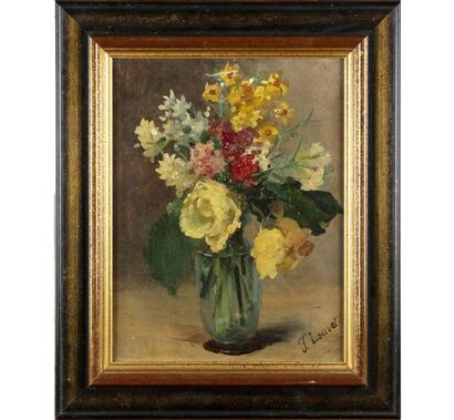 null J. LOUVET- XIXe 
Bouquet de fleurs 
Huile sur toile 
33 x 25 cm