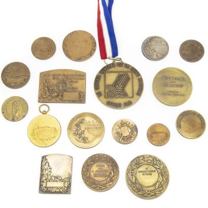 null Collection de 16 médailles en bronze autour du thème du sport et divers 
 -...