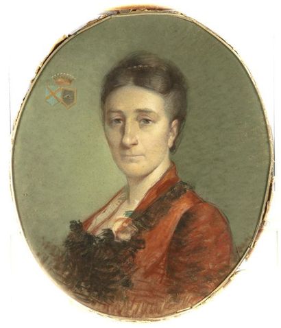 null École FRANCAISE vers 1880
Portrait de la Comtesse ...avec ses armoiries
Pastel...