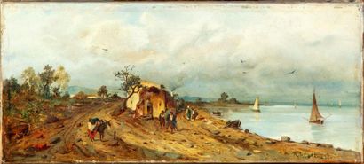 null Robert ALOTT (1850-1910) 
Paysage de bord de mer en Italie
Huile sur toile
Signé...