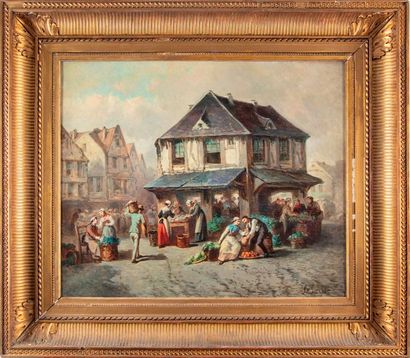 null Léonard SAURFELT (1840 - ?)
Scène de marché à Rouen
Huile sur toile
Signé en...