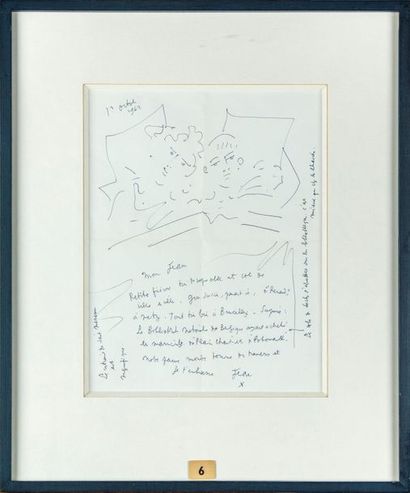 null Jean COCTEAU (1889-1963)
Lettre à Jean MARAIS avec dessin autographe
Signé et...