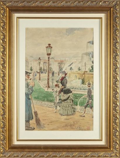 null Léon Joseph VOIRIN (1833-1887)
Le bassin de jardin public
Aquarelle 
Signé en...