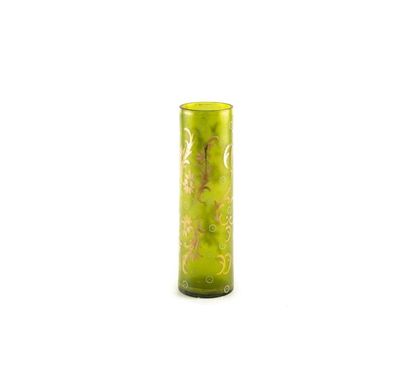 null Vase en verre de couleur vert anis à motifs dorés en applique
H.: 27 cm