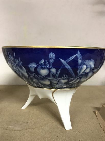 null Joseph GOCIMSKI - Limoges
Coupe en porcelaine à décor d'iris sur fond bleu reposant...