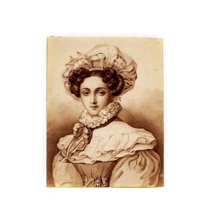 null École FRANCAISE vers 1830
Portrait de jeune fille aux rubans rayés
Dessin à...